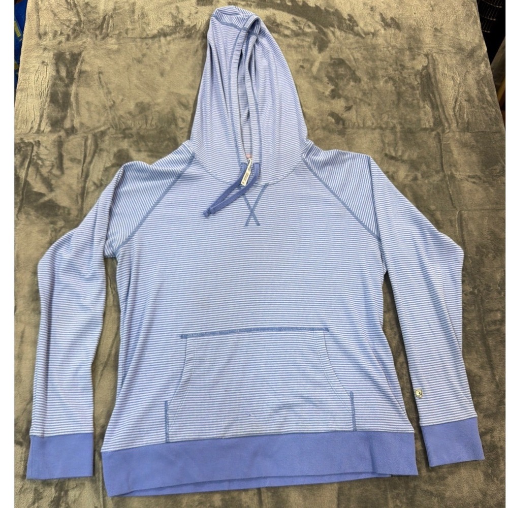 KUHL Hoodie Womens Blue Striped Pullover Raglan Kangaroo Pocket XL